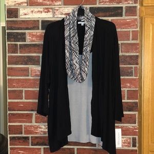 Notations Woman Black Cardigan Top Set with Scarf